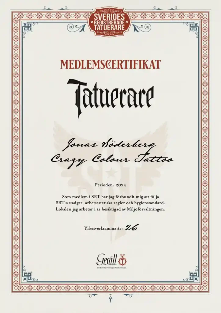 Jonas medlemscertificat i SRT