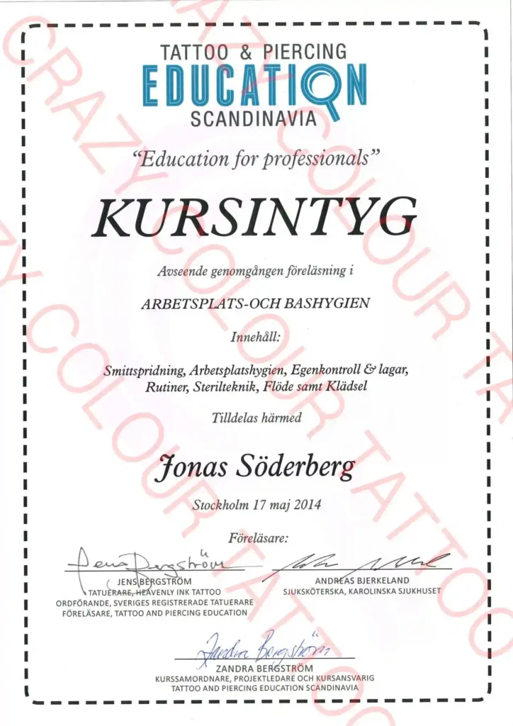 Jonas Kursintyg, Hygien, smittskydd, miljö och regulatoriska krav.