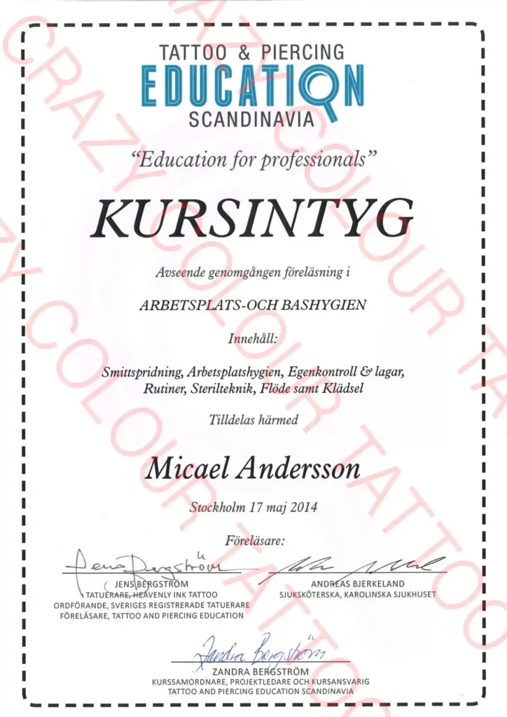 Mikes Kursintyg, Hygien, smittskydd, miljö och regulatoriska krav.
